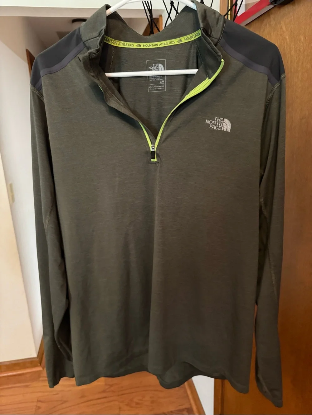 The North Face Men's Olive Green Half-Zip with Lime Trim